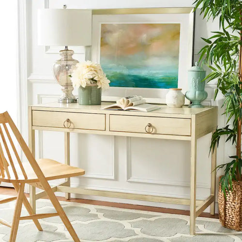 2-Drawer Writing Desk with Ring Pulls Clean Lines Modern Style