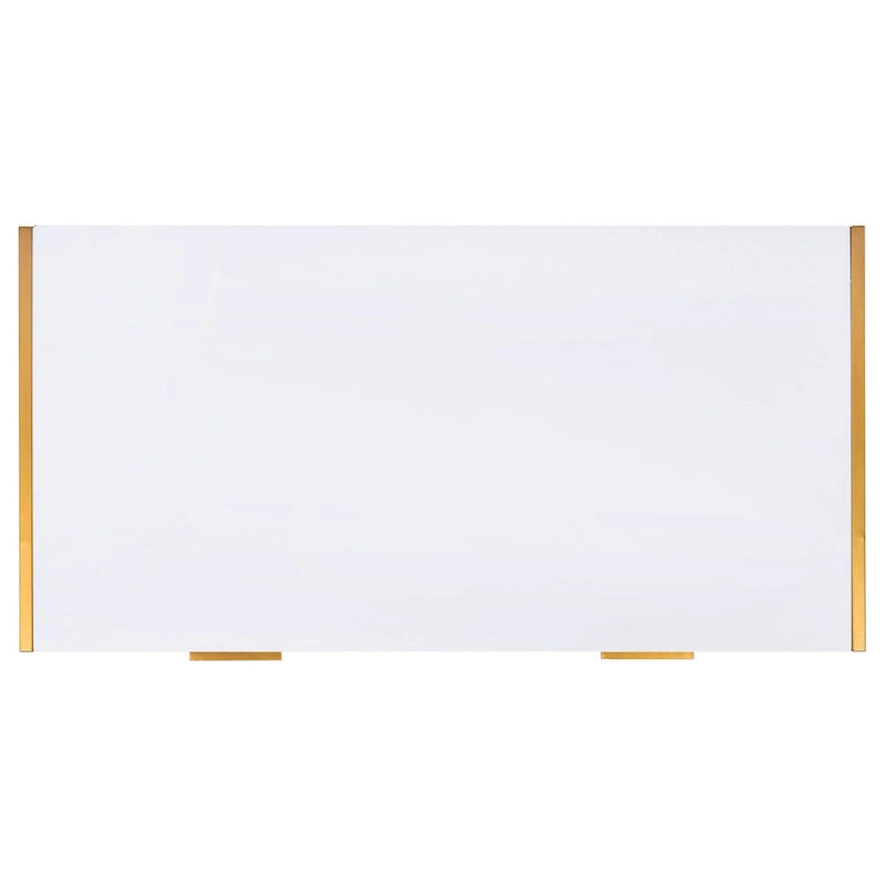 Bureau d'écriture Glam blanc avec plateau en bois, structure en métal doré et tiroir unique