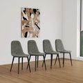 Chaise de salle à manger « Spoon Back » style Mid-Century avec assise rembourrée, pieds en métal noir, gris-brun