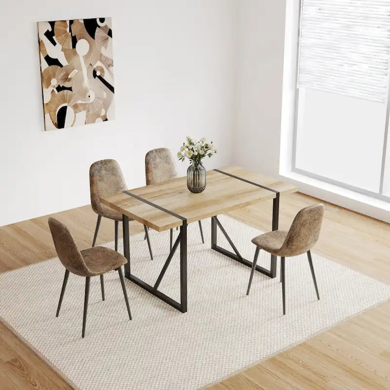Chaise de salle à manger « Spoon Back » style Mid-Century avec assise rembourrée, pieds en métal noir, gris-brun