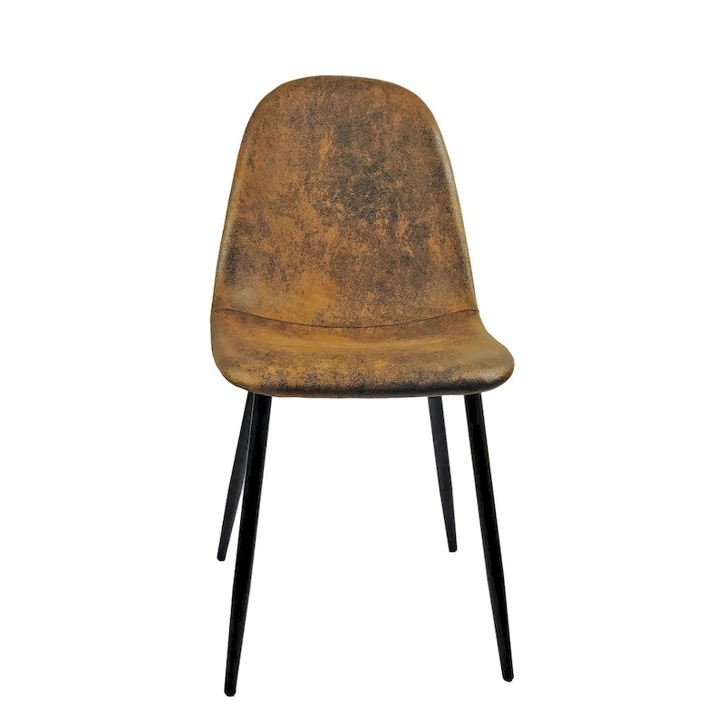 Chaise de salle à manger « Spoon Back » style Mid-Century avec assise rembourrée, pieds en métal noir, gris-brun