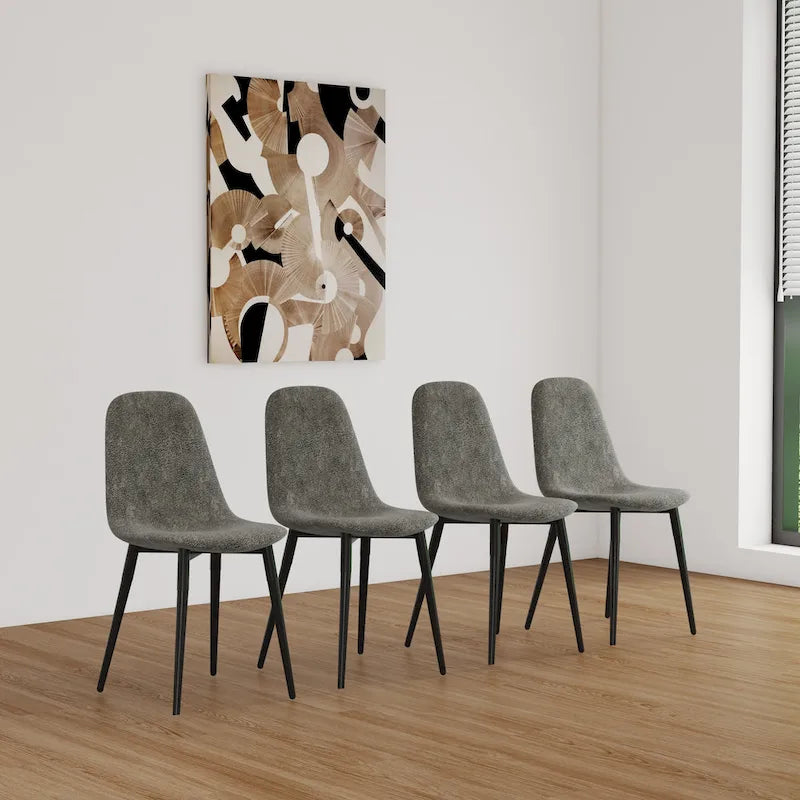 Chaise de salle à manger « Spoon Back » style Mid-Century avec assise rembourrée, pieds en métal noir, gris-brun