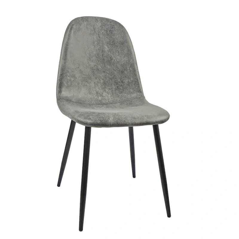 Chaise de salle à manger « Spoon Back » style Mid-Century avec assise rembourrée, pieds en métal noir, gris-brun