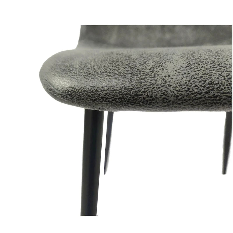 Chaise de salle à manger « Spoon Back » style Mid-Century avec assise rembourrée, pieds en métal noir, gris-brun