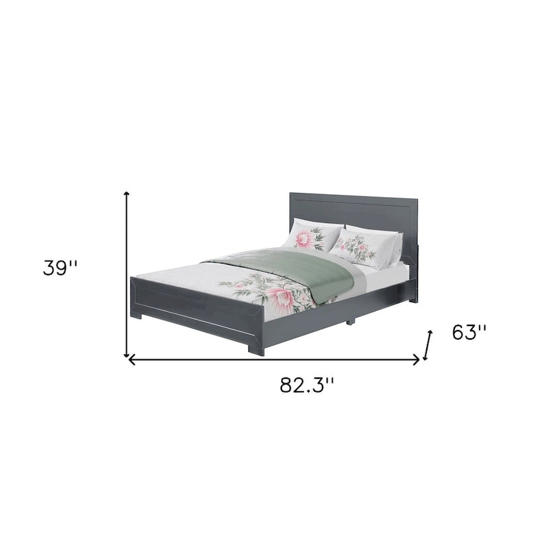 Cadre de lit Queen en bois avec panneaux incrustés gris et tête de lit, style contemporain