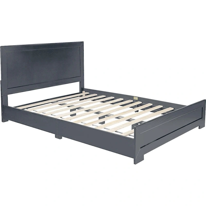 Cadre de lit Queen en bois avec panneaux incrustés gris et tête de lit, style contemporain
