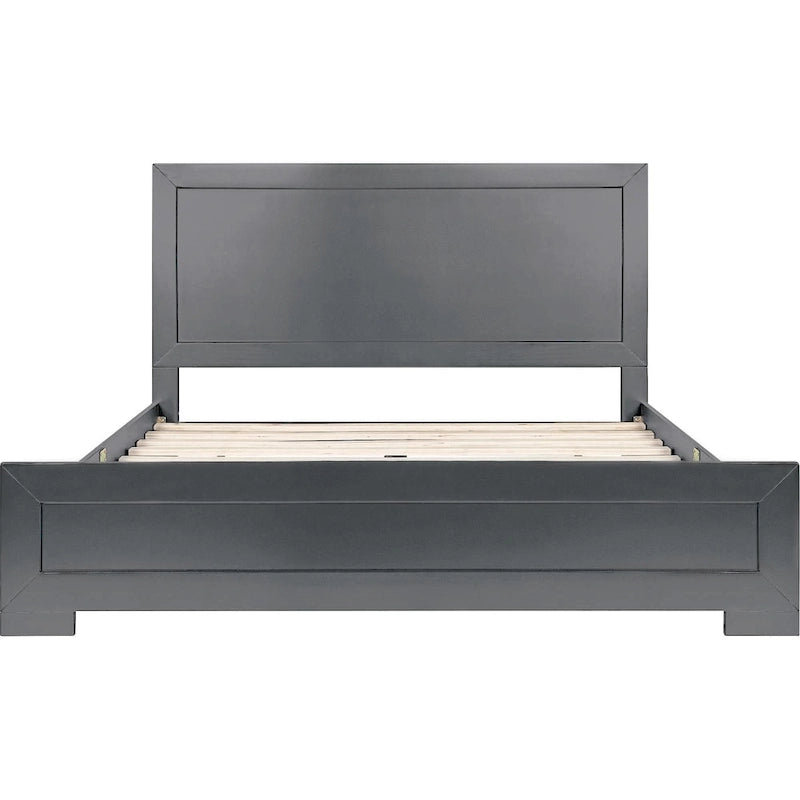 Cadre de lit Queen en bois avec panneaux incrustés gris et tête de lit, style contemporain