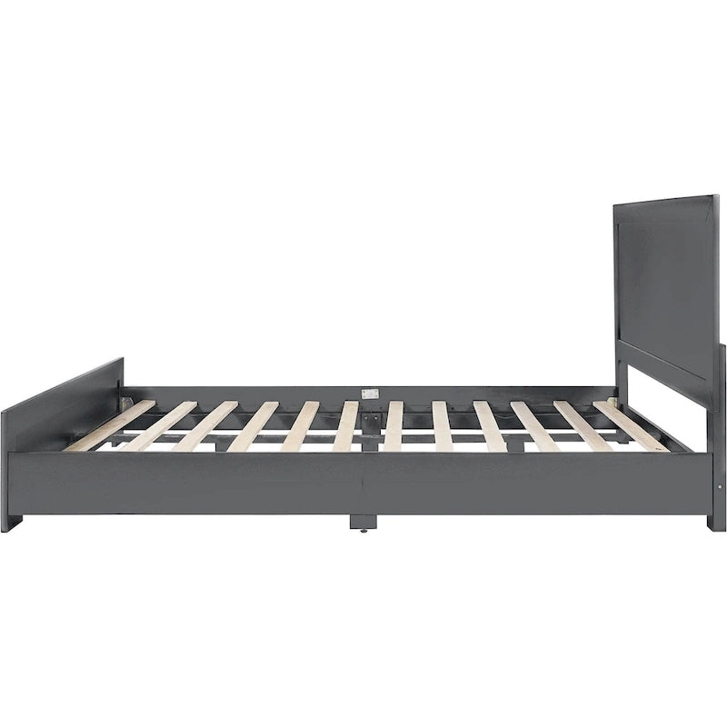 Cadre de lit Queen en bois avec panneaux incrustés gris et tête de lit, style contemporain