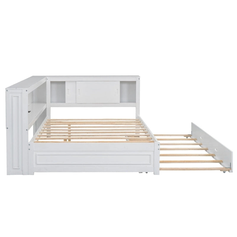 Lit de repos double avec lumières LED, chargement USB et étagères de rangement en blanc