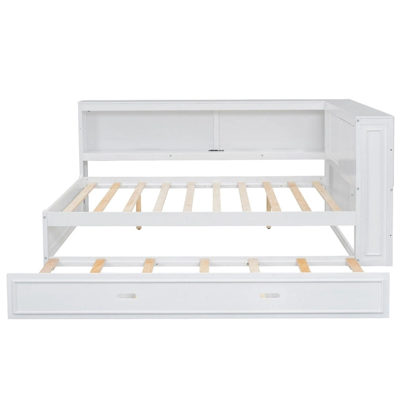 Lit de repos double avec lumières LED, chargement USB et étagères de rangement en blanc