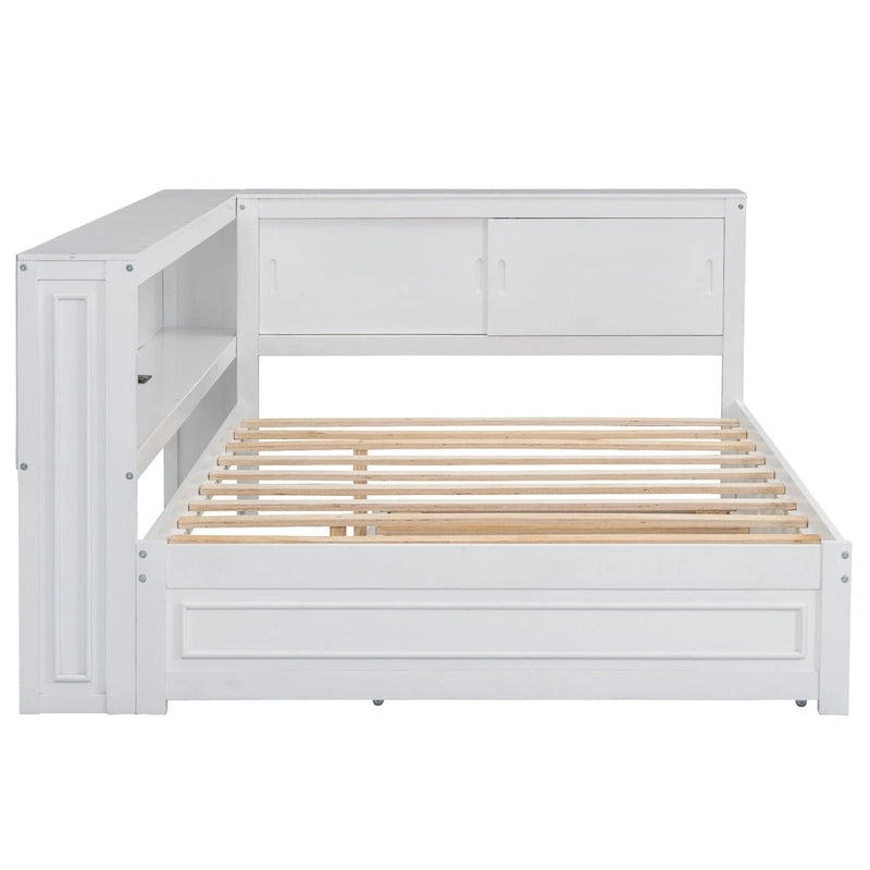Lit de repos double avec lumières LED, chargement USB et étagères de rangement en blanc