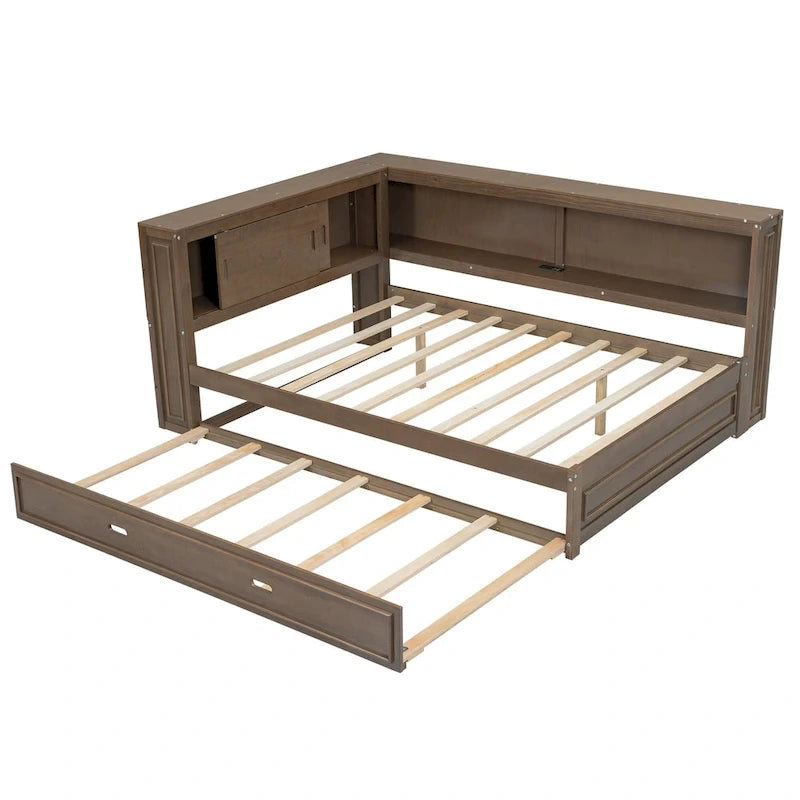 Lit de repos double avec lumières LED, chargement USB et étagères de rangement en blanc