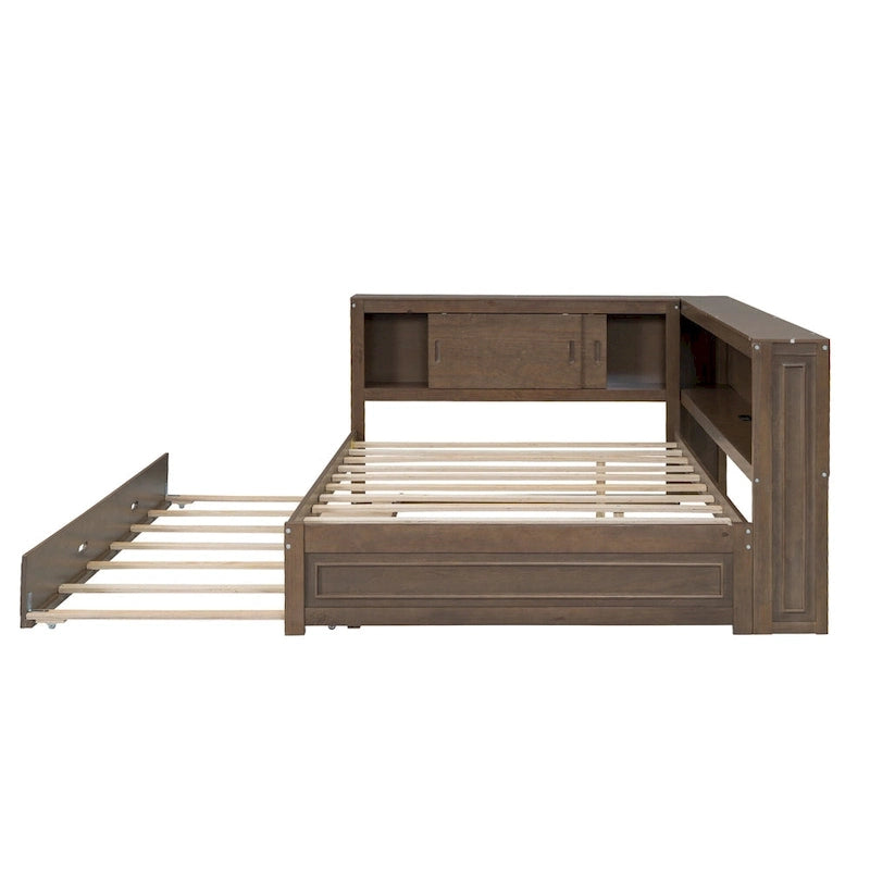 Lit de repos double avec lumières LED, chargement USB et étagères de rangement en blanc