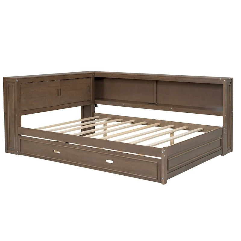 Lit de repos double avec lumières LED, chargement USB et étagères de rangement en blanc