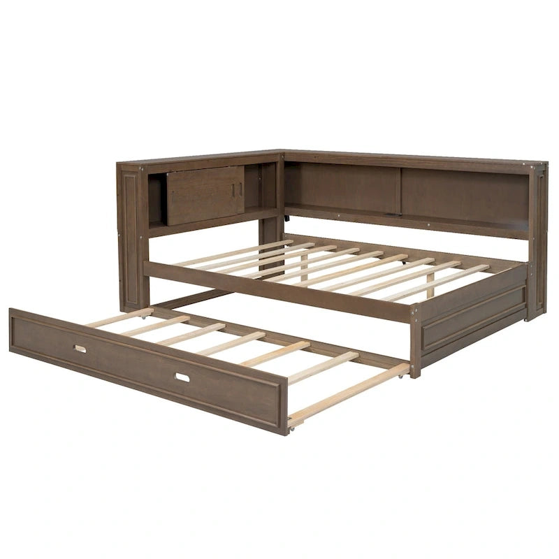 Lit de repos double avec lumières LED, chargement USB et étagères de rangement en blanc