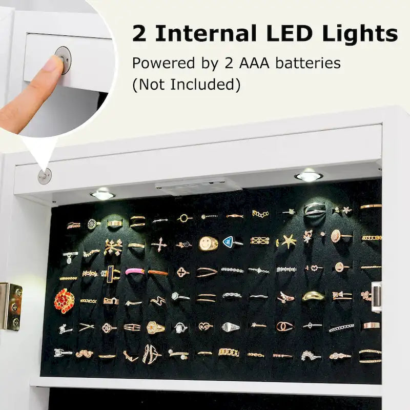 Armoire à Bijoux sur Pied avec Miroir Verrouillable et Lumières LED