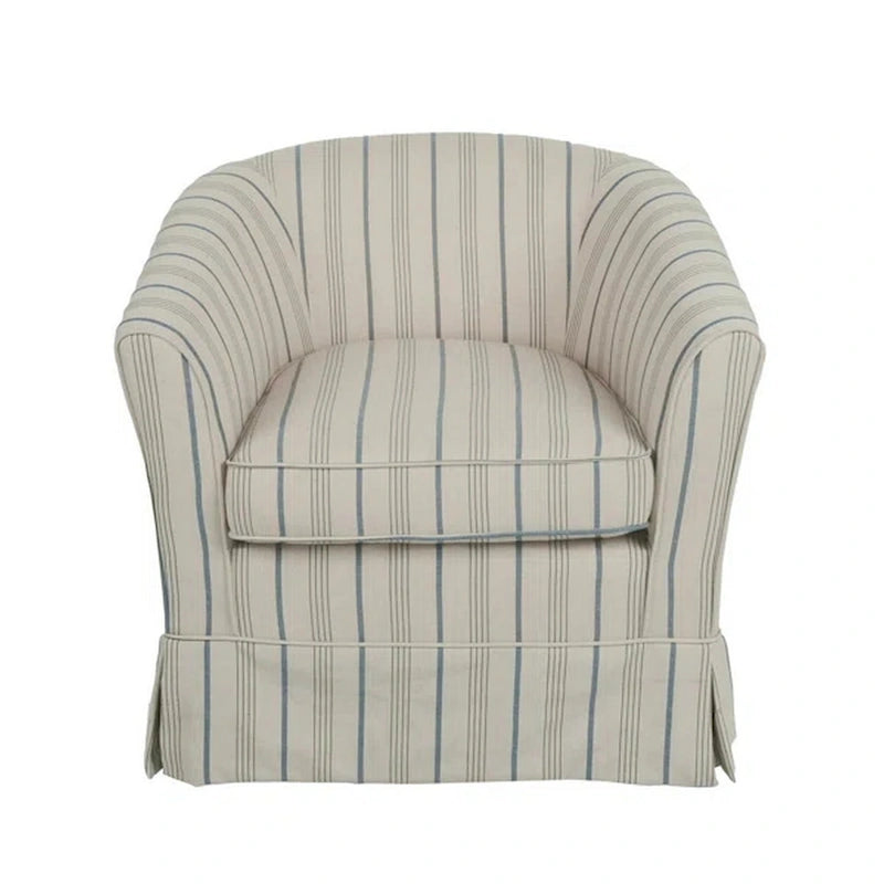Fauteuil pivotant rond à jupe en tissu rayé blanc et gris