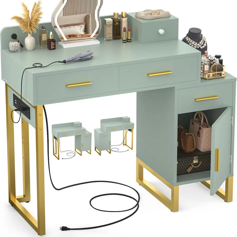 Coiffeuse moderne avec 4 tiroirs et station de charge