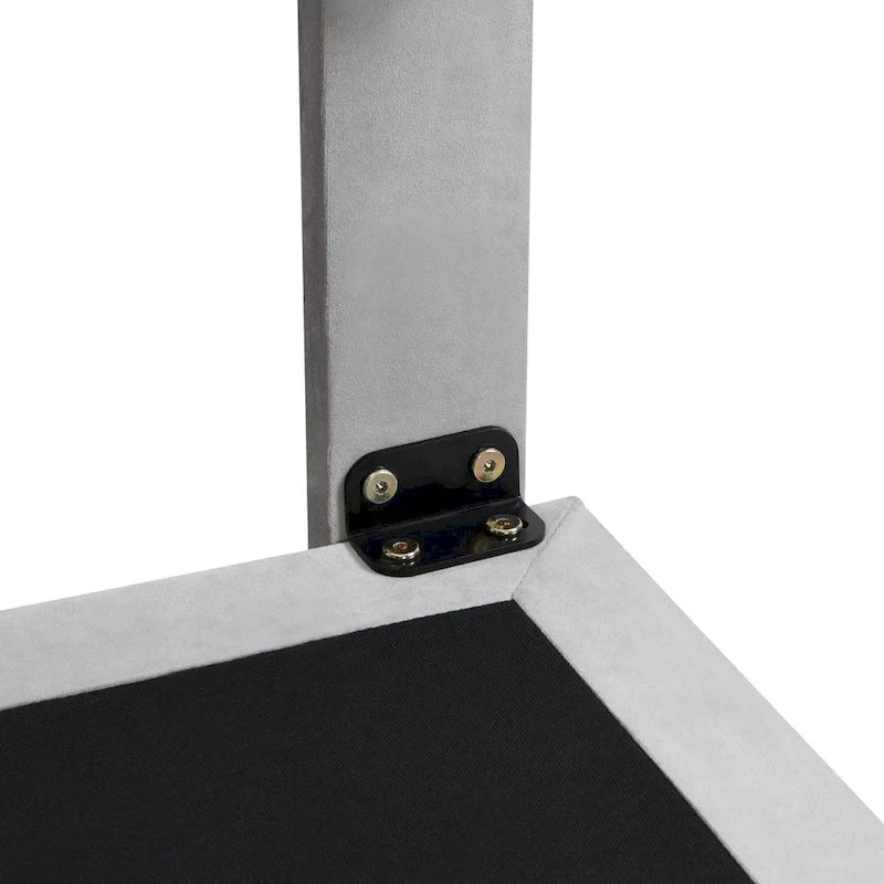 Lit plateforme queen en velours gris avec capteur de lumière LED et tête de lit capitonnée