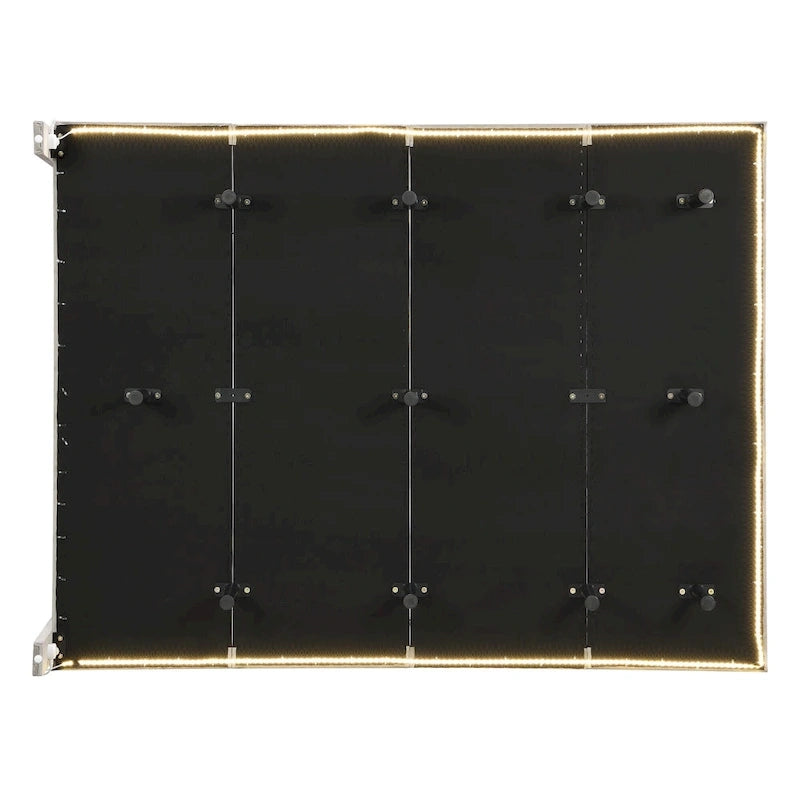 Lit plateforme queen en velours gris avec capteur de lumière LED et tête de lit capitonnée