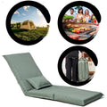 Chaise longue de sol pliable vert clair avec dossier réglable sur 14 positions et sac de transport