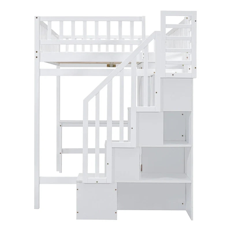 Lit mezzanine deux places en pin avec bureau et rangement