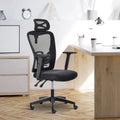 Chaise de bureau ergonomique en filet à dossier haut avec soutien lombaire et appui-tête réglable noir