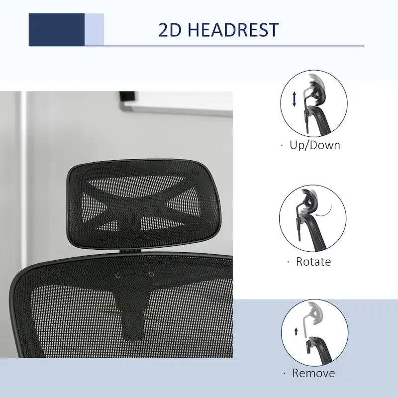 Chaise de bureau ergonomique en filet à dossier haut avec soutien lombaire et appui-tête réglable noir