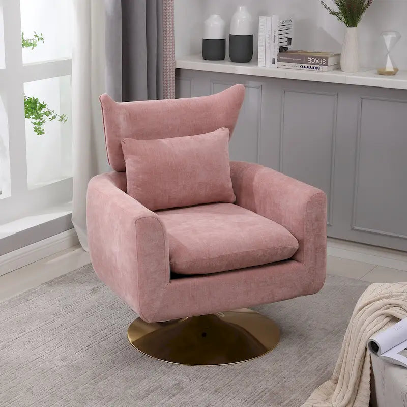 Fauteuil d'appoint pivotant rembourré de style Mid-Century avec base dorée et coussin
