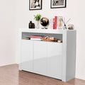 Meuble de rangement buffet 3 portes avec LED, finition brillante, étagère ouverte, blanc gris noir