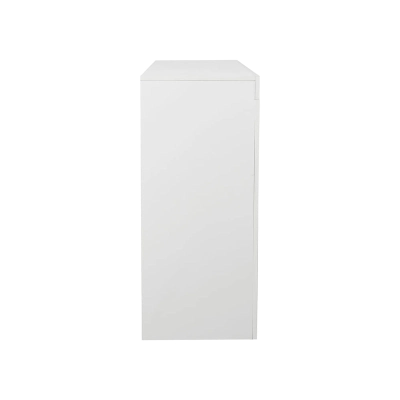 Meuble de rangement buffet 3 portes avec LED, finition brillante, étagère ouverte, blanc gris noir