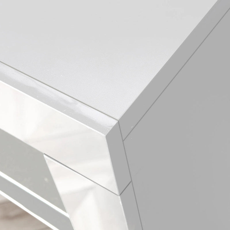 Meuble de rangement buffet 3 portes avec LED, finition brillante, étagère ouverte, blanc gris noir