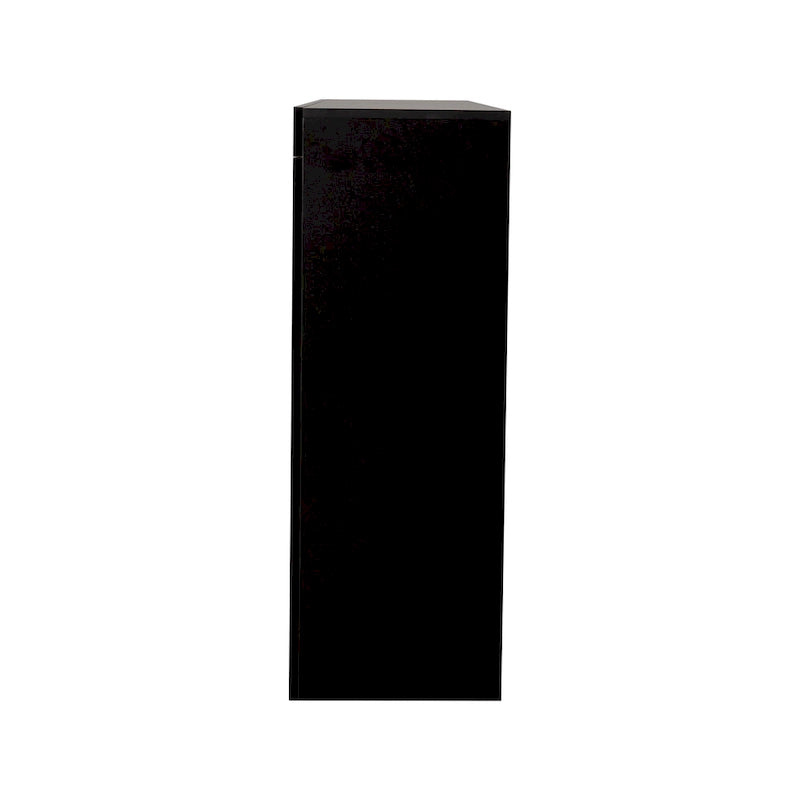 Meuble de rangement buffet 3 portes avec LED, finition brillante, étagère ouverte, blanc gris noir