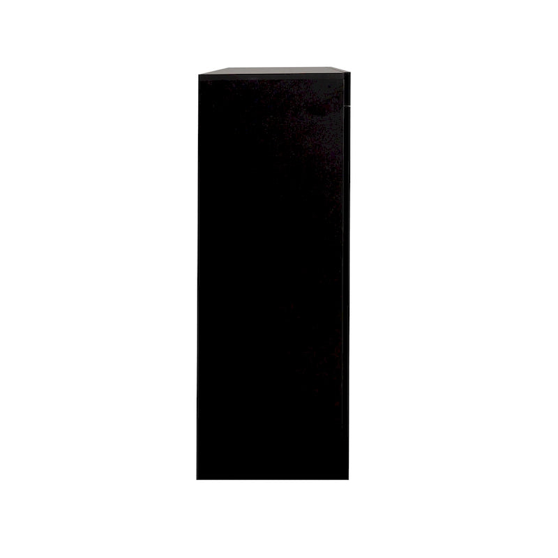 Meuble de rangement buffet 3 portes avec LED, finition brillante, étagère ouverte, blanc gris noir