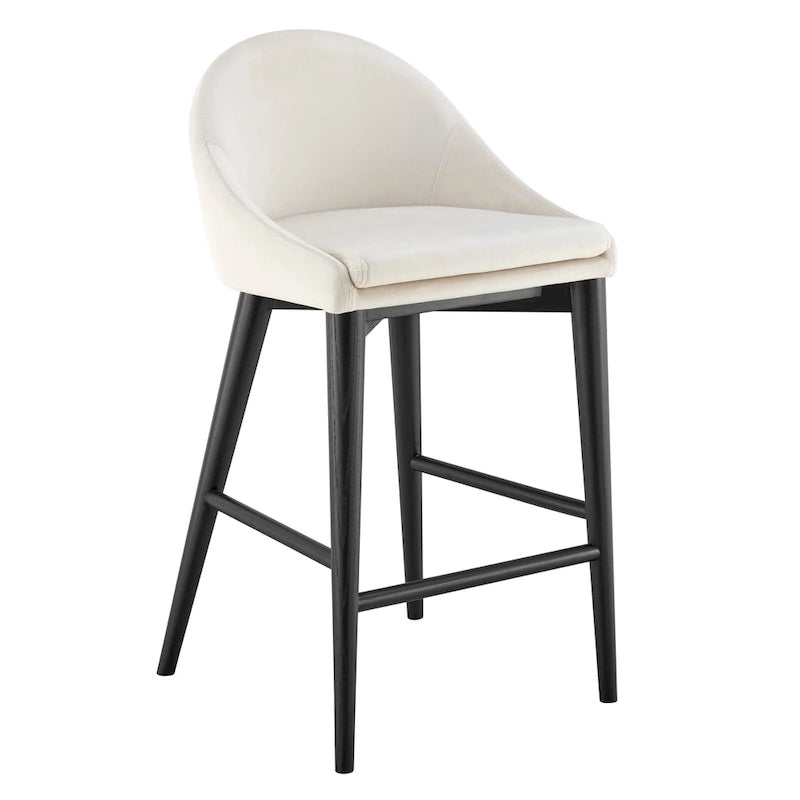 Tabouret de comptoir rembourré à dossier arrondi et pieds noirs mats, beige
