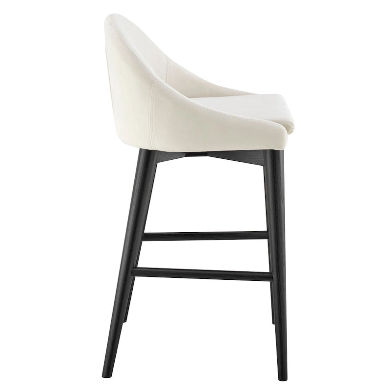 Tabouret de comptoir rembourré à dossier arrondi et pieds noirs mats, beige