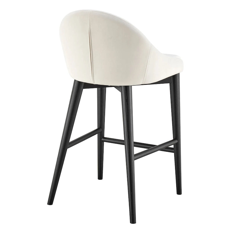 Tabouret de comptoir rembourré à dossier arrondi et pieds noirs mats, beige