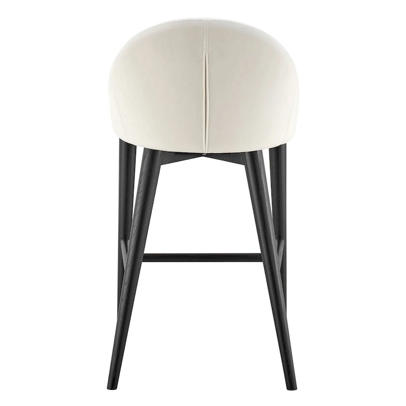 Tabouret de comptoir rembourré à dossier arrondi et pieds noirs mats, beige