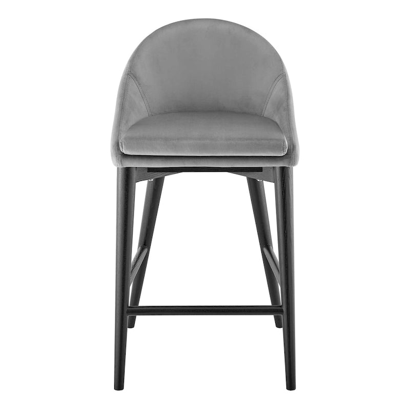 Tabouret de comptoir rembourré à dossier arrondi et pieds noirs mats, beige
