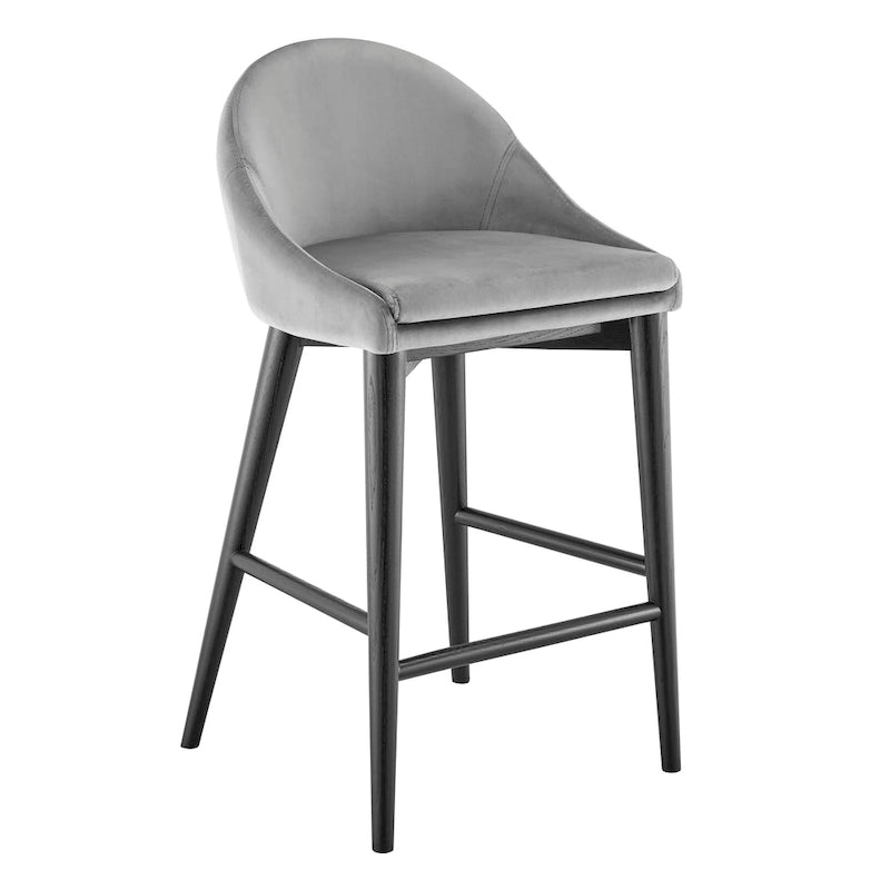 Tabouret de comptoir rembourré à dossier arrondi et pieds noirs mats, beige