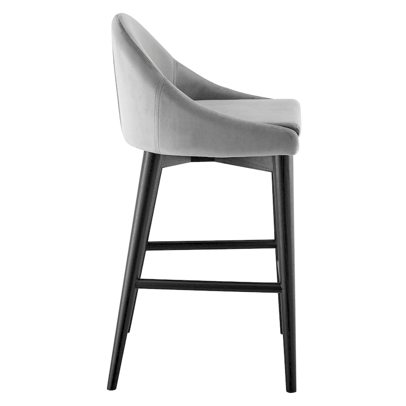 Tabouret de comptoir rembourré à dossier arrondi et pieds noirs mats, beige