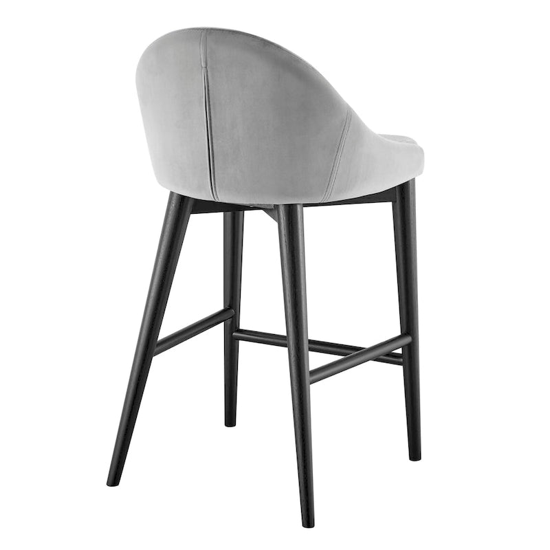Tabouret de comptoir rembourré à dossier arrondi et pieds noirs mats, beige