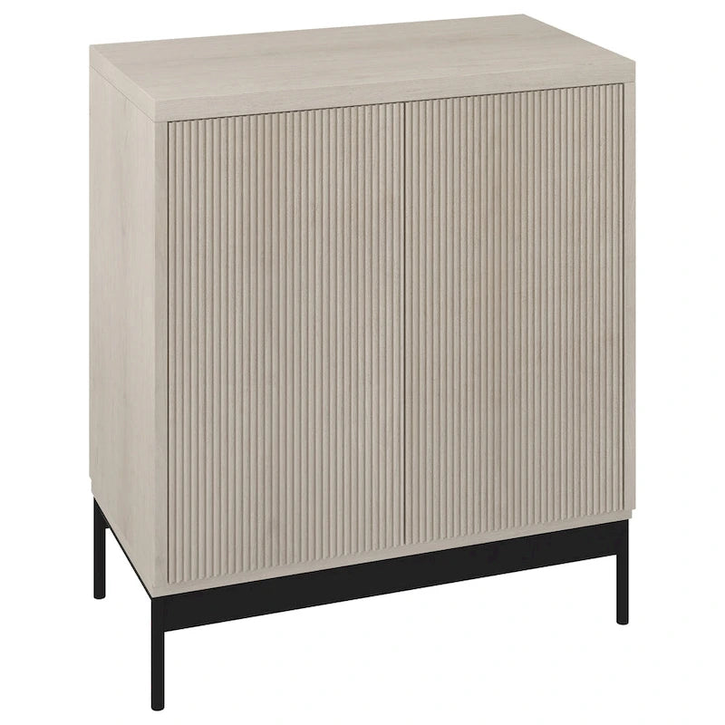 Meuble d'appoint rectangulaire avec portes texturées et pieds en métal blanc