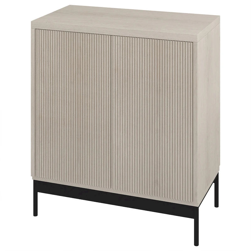Meuble d'appoint rectangulaire avec portes texturées et pieds en métal blanc