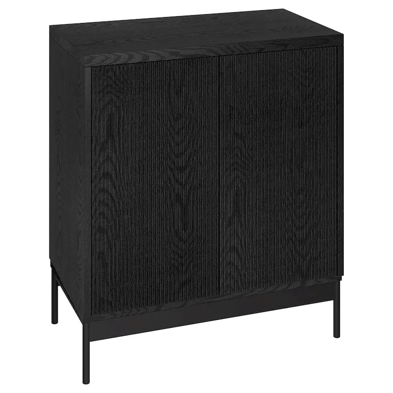 Meuble d'appoint rectangulaire avec portes texturées et pieds en métal blanc