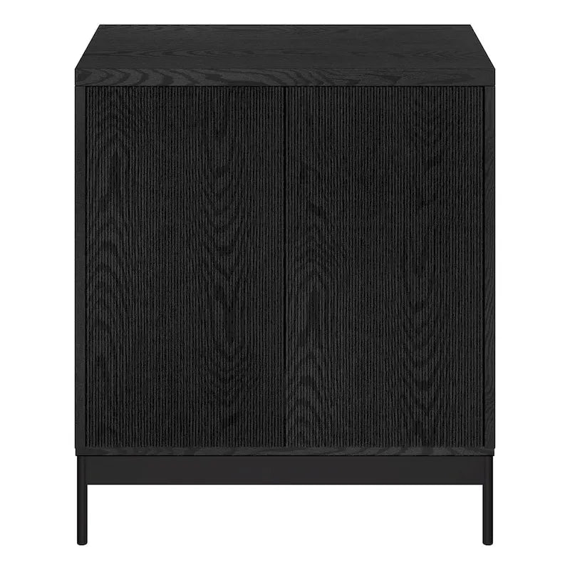 Meuble d'appoint rectangulaire avec portes texturées et pieds en métal blanc