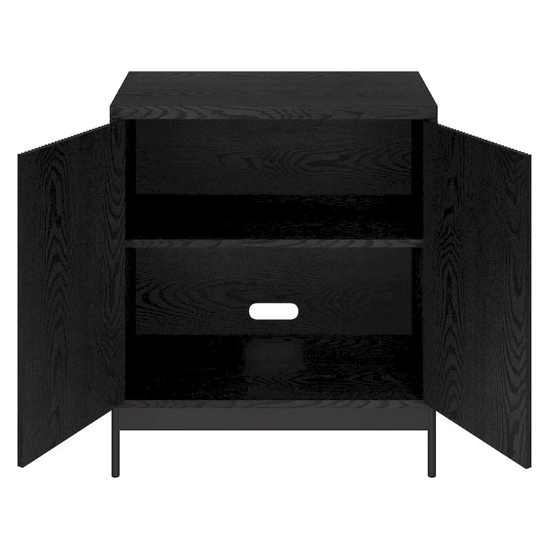 Meuble d'appoint rectangulaire avec portes texturées et pieds en métal blanc