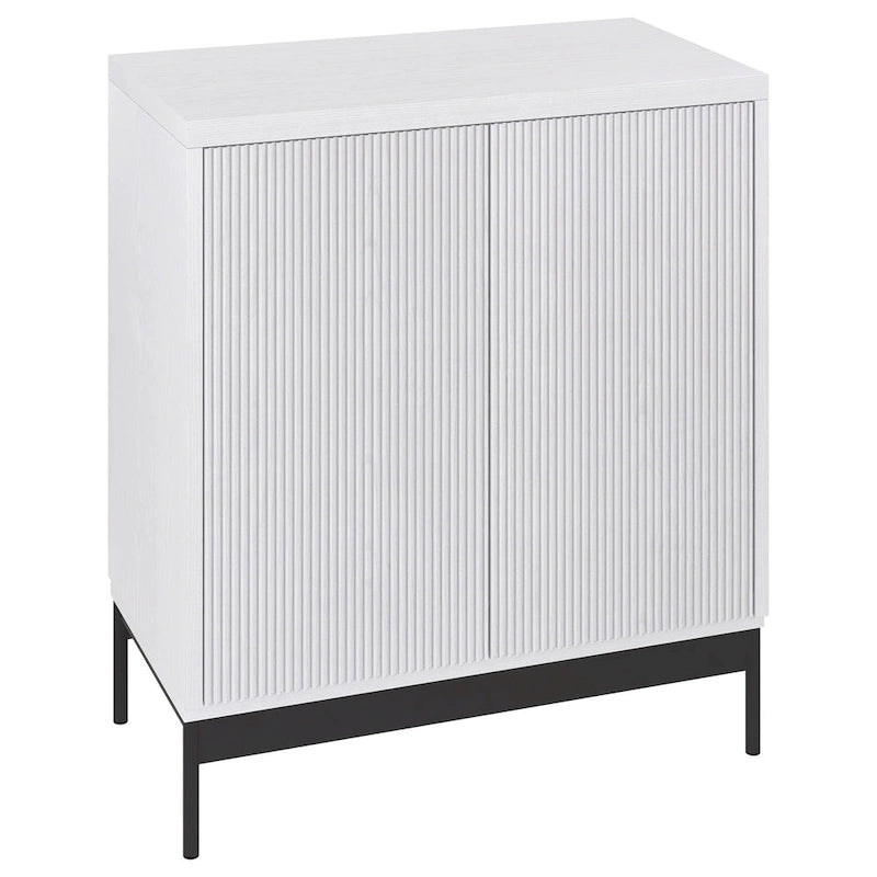 Meuble d'appoint rectangulaire avec portes texturées et pieds en métal blanc