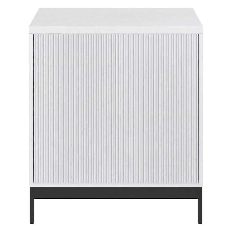 Meuble d'appoint rectangulaire avec portes texturées et pieds en métal blanc
