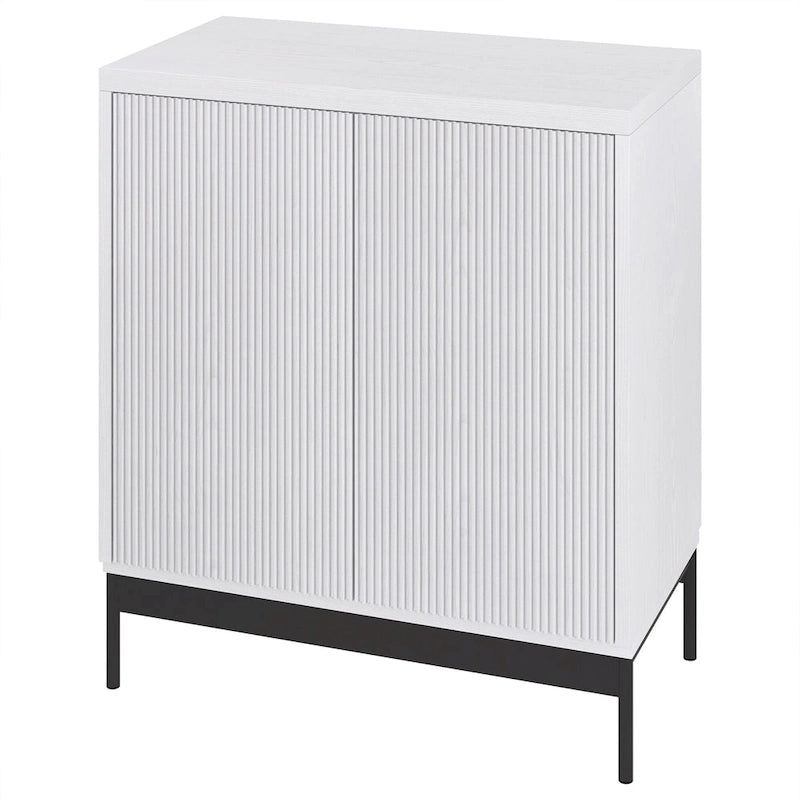 Meuble d'appoint rectangulaire avec portes texturées et pieds en métal blanc